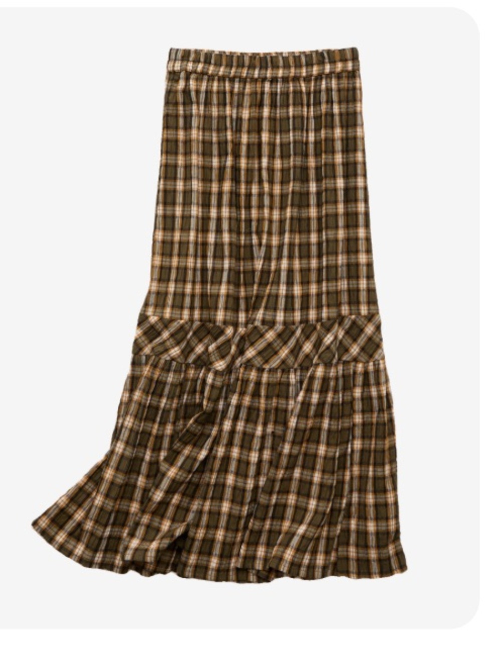 American Eagle Outfitters Brown Plaid Tiered Maxi Skirt